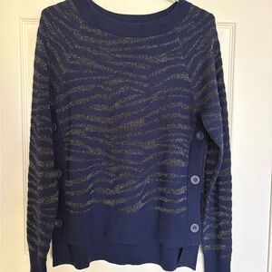 Stella & Dot Navy Crewneck Sweater with Silver Metallic Stripes